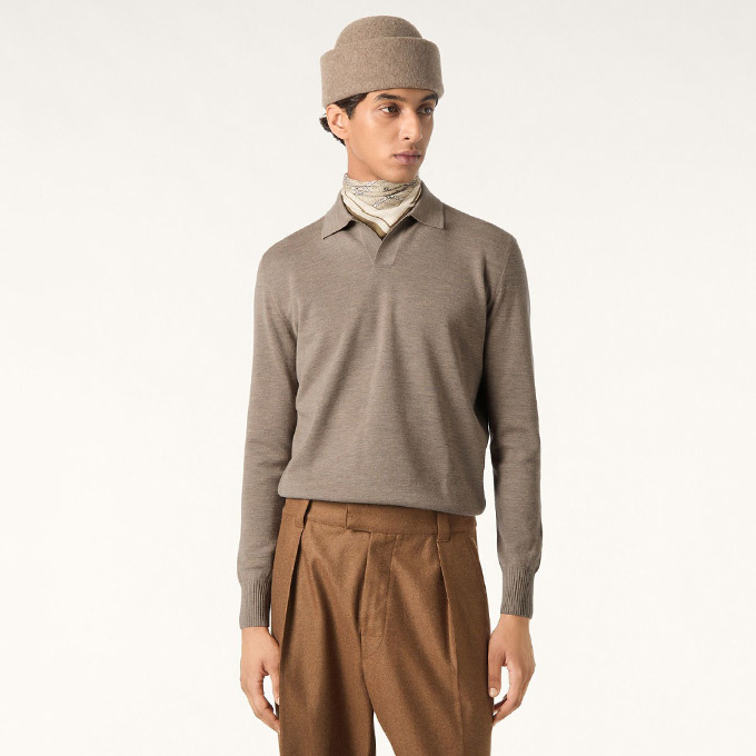 loro piana empire wool long-sleeve polo shirt